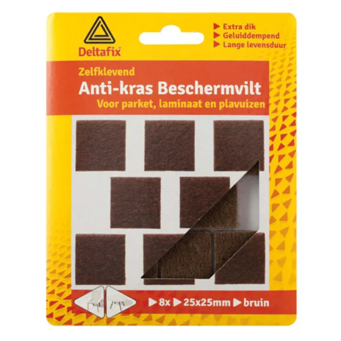 Deltafix Deltafix Anti-krasvilt Vierkant 25x25mm Bruin 8 Stuks