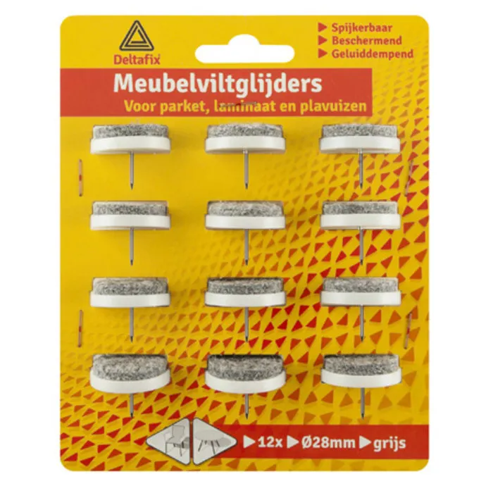Deltafix Deltafix Meubelviltglijders 28mm - Grijs - 12 Stuks met nagel