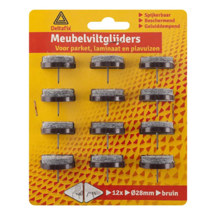 Deltafix Deltafix Meubelviltglijders 28mm - Bruin - 12 Stuks met nagel