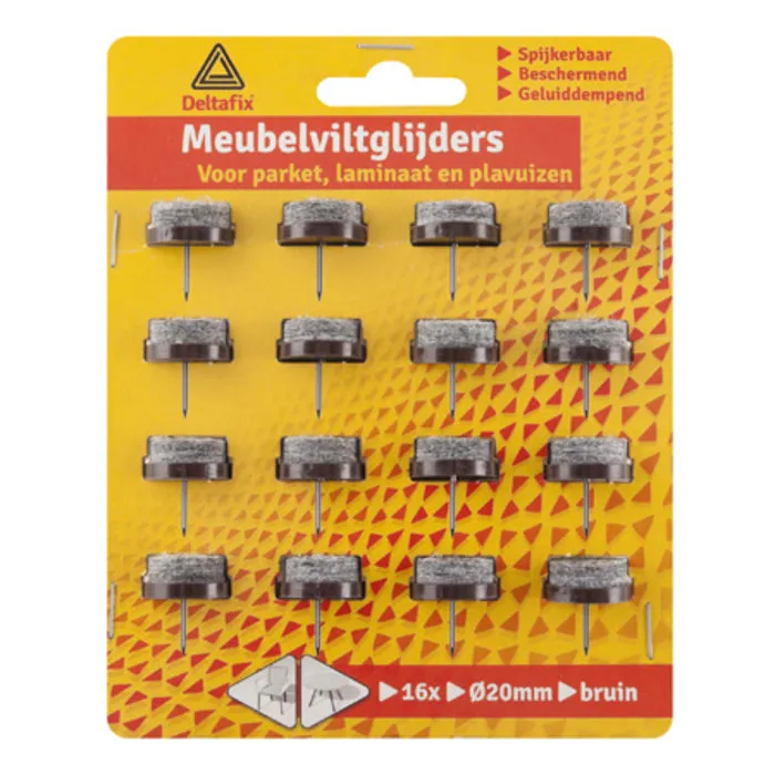 Deltafix Deltafix Meubelviltglijders 20mm - Bruin - 16 Stuks met nagel