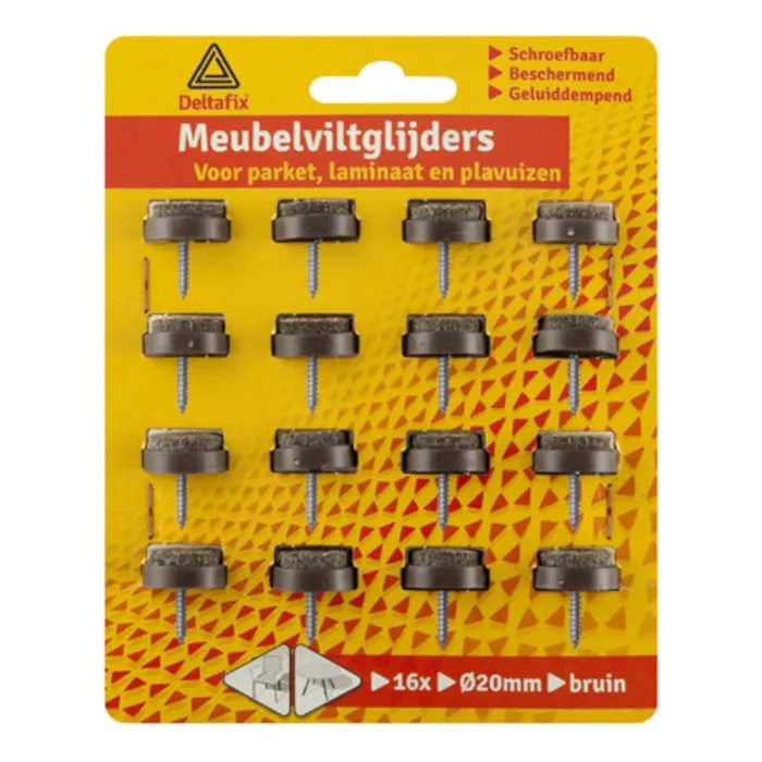 Deltafix Deltafix Meubelviltglijders 20mm - Bruin - 16 Stuks met schroef