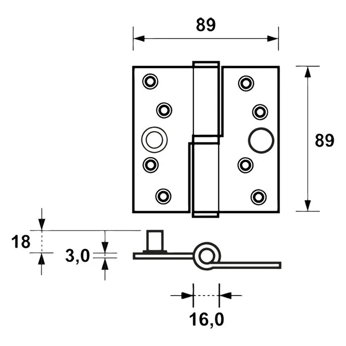 Axa AAxa kogelpaumelle din links, met messing pen, verzinkt 89 x 89 mm