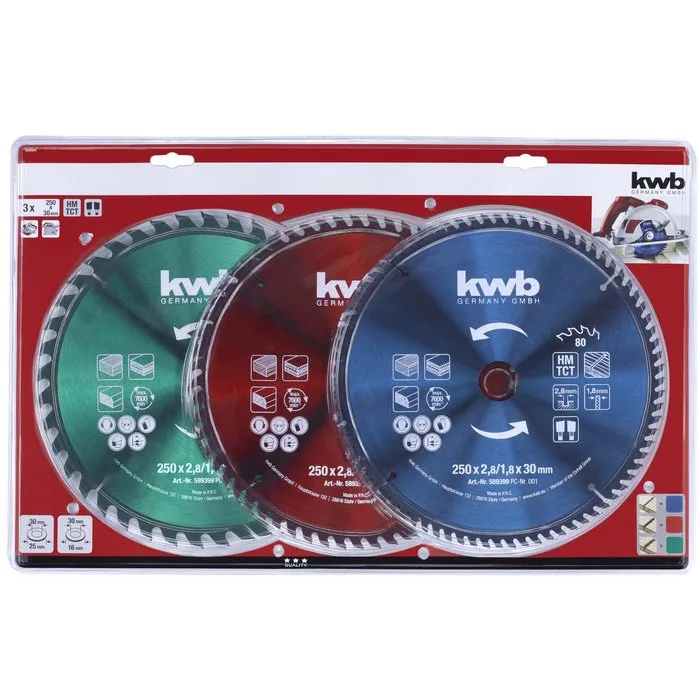 KWB KWB Zaagblad Set 250 x 30 mm 40/60/80Tands