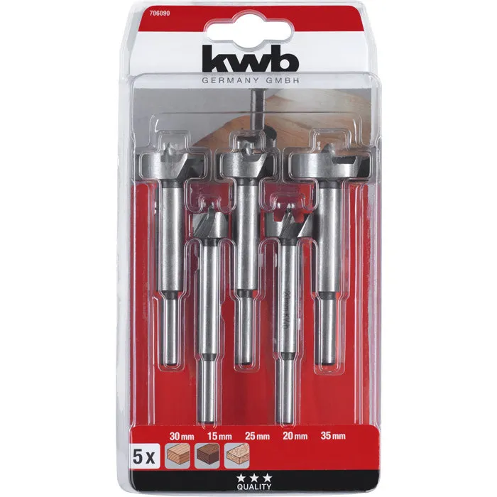 KWB KWB Forstnerborenset 5-delig – 15 t/m 35 mm – Voor Vlakke Bodemgaten in Hout