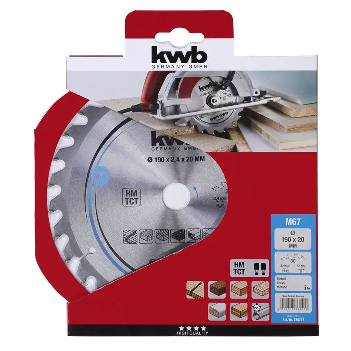 KWB KWB Zaagblad 190x20 - 30 Tands – HM Cirkelzaagblad voor Hout & Plaatmateriaal