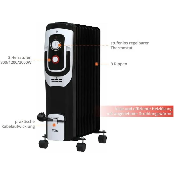 Güde Güde Elektrische Olieradiator OR 2000-9 – 2000W – 9 Ribben – 3 Warmtestanden