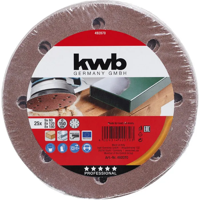 KWB KWB Schuurschijven 150mm Assorti - 25 stuks - Quick-Stick