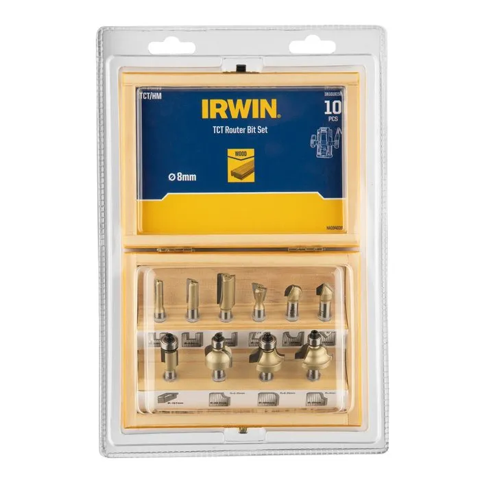 Irwin Irwin frezenset 10-delig aansluiting in houten kistje - 8mm stift aansluiting