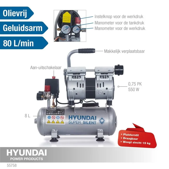 Hyundai Hyundai Compressor Silent 8 Bar - 8 Liter