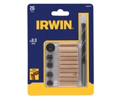 Irwin DeuvelSet 26PCS, 20 deuvels 8mm, houtboor 8mm, 4 centreerpunten, 1 dieptestop