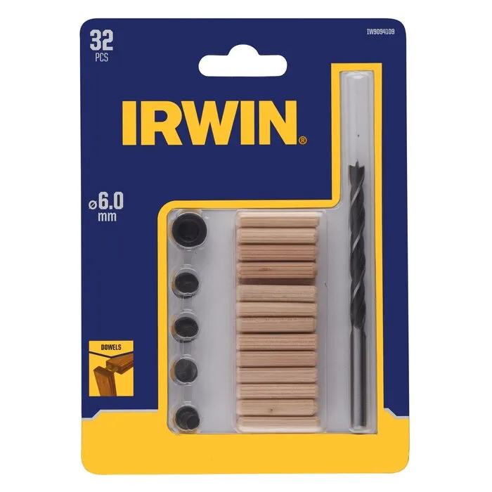 Irwin IRWIN DeuvelSet 32PCS, 26 deuvels 6mm, houtboor 6mm, 4 centreerpunten, 1 dieptestop