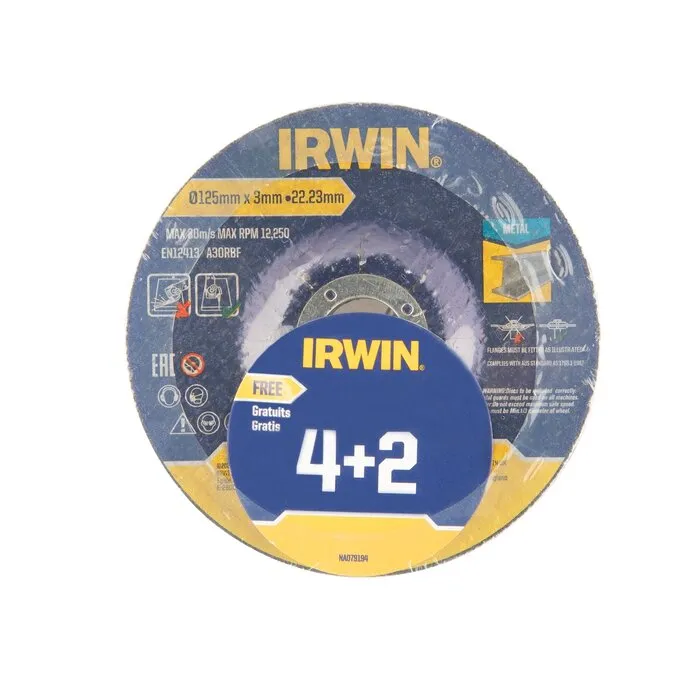 Irwin IRWIN 4 slijpschijven (+ 2 gratis)125mmx3mm doorslijpschijf metaal