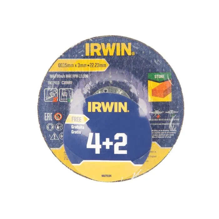 Irwin IRWIN 4 slijpschijven (+ 2 gratis)115mmx3mm doorslijpschijf steen