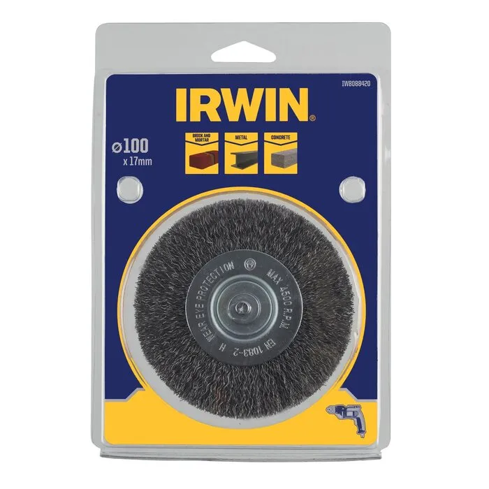 Irwin IRWIN Staaldraadborstel (boormachine) voor steen, beton, staal, diameter 100mm, dikte 17mm.