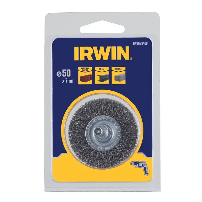 Irwin IRWIN Staaldraadborstel (boormachine) voor steen, beton, staal, diameter 50mm, dikte 7mm.