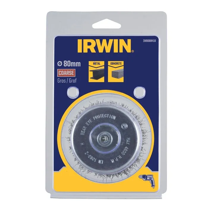 Irwin IRWIN Komstaaldraadborstel (boormachine) voor metaal, beton - grof, diameter 80mm.