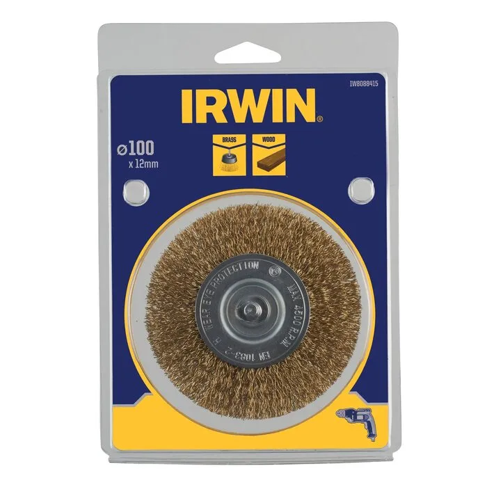 Irwin IRWIN Staaldraadborstel messing (boormachine) voor hout, diameter: 100mm. Dikte: 12mm.