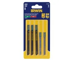 Irwin Set decoupeerzaagbladen 5PCS Mix 3xhout, 2xmetaal. Diverse vertanding. U-aansluiting.