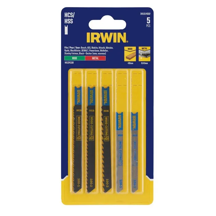 Irwin IRWIN Set decoupeerzaagbladen 5PCS Mix 3xhout, 2xmetaal. Diverse vertanding. U-aansluiting.