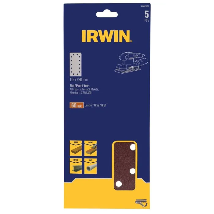 Irwin IRWIN Schuurstroken 1/2 vlakschuur 115x230mm met klittenband, K60