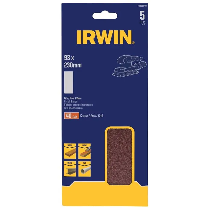 Irwin IRWIN Schuurstroken 1/3 vlakschuur (alle merken) met klem, geen perfo, 230x93mm, K40