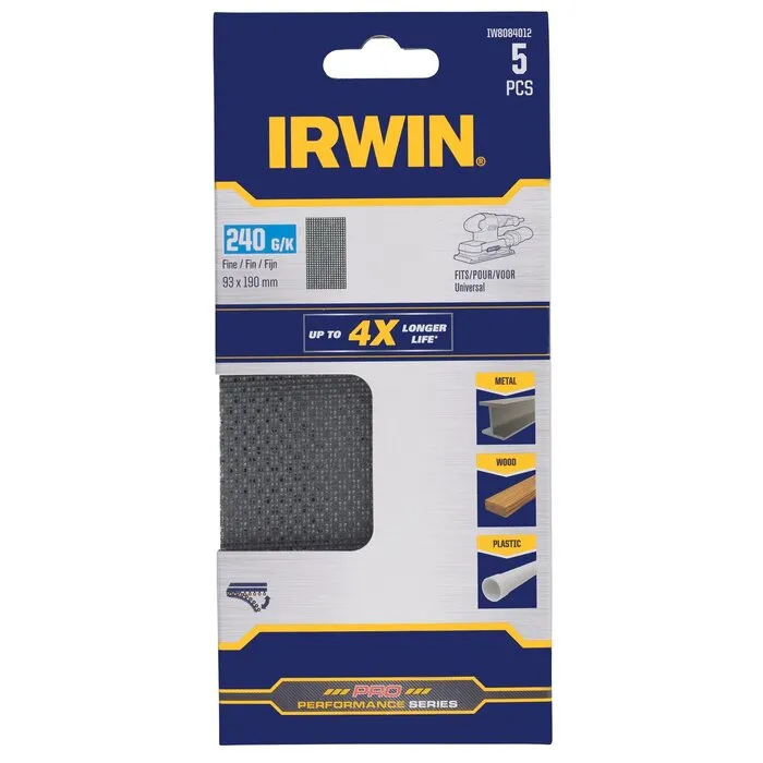 Irwin IRWIN Schuurgaas 1/3 vlakschuur, universeel, met klittenband, 190x93mm, K240