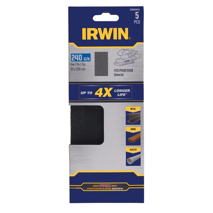 Irwin IRWIN Schuurgaas 1/3 vlakschuur, universeel, met klittenband, 230x93mm, K240
