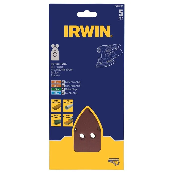 Irwin IRWIN Set Schuurstroken 5PCS BLACK+DECKER MULTI met klittenband, 170x110mm