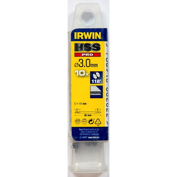 Irwin IRWIN HSS PRO Metaalboor (lang) 118° 3.0mm 10PCS