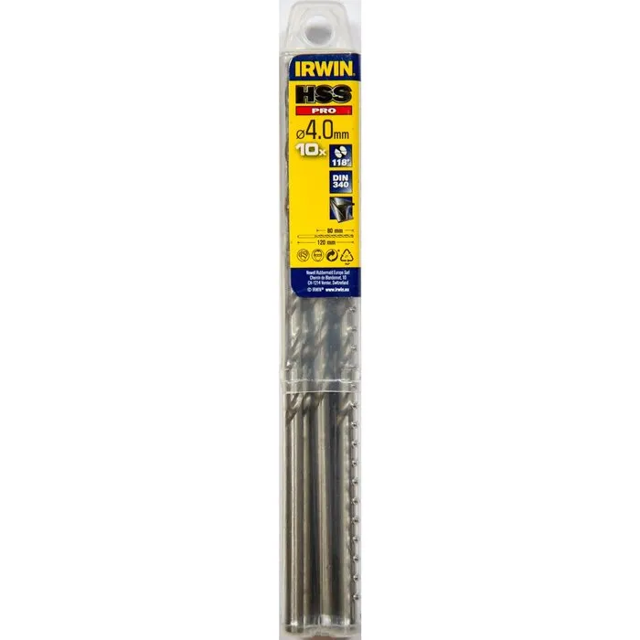 Irwin IRWIN HSS PRO Metaalboor (lang) 118° 4.0mm 10PCS