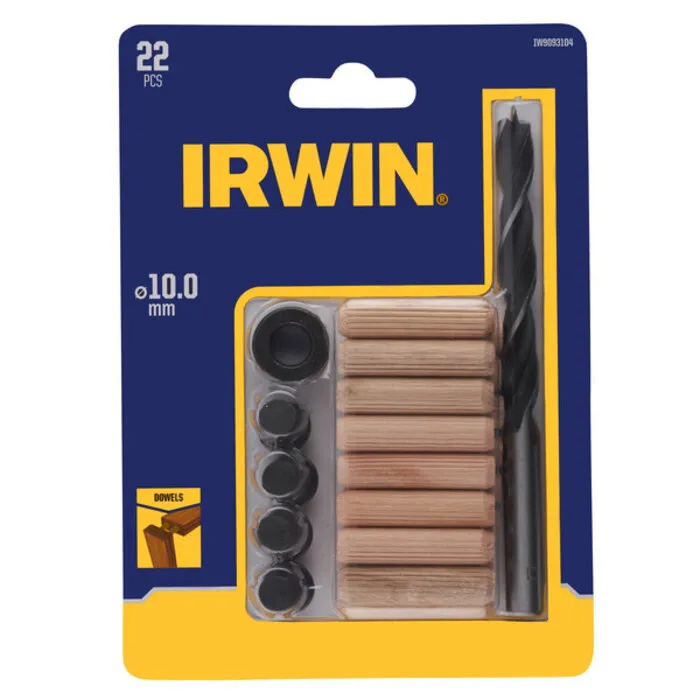 Irwin IRWIN DeuvelSet 22PCS, 16 deuvels 10mm, houtboor 10mm, 4 centreerpunten, 1 dieptestop