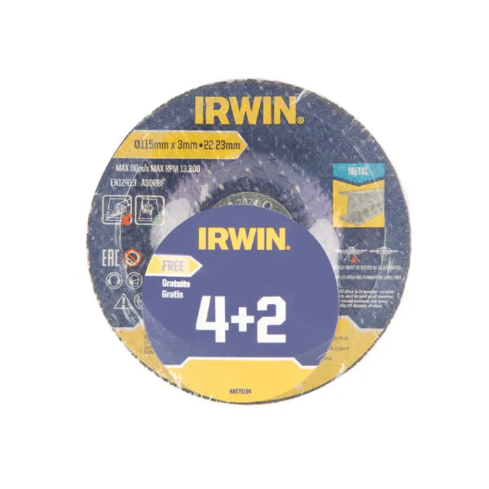 Irwin IRWIN 4 slijpschijven (+ 2 gratis)115mmx3mm doorslijpschijf metaal