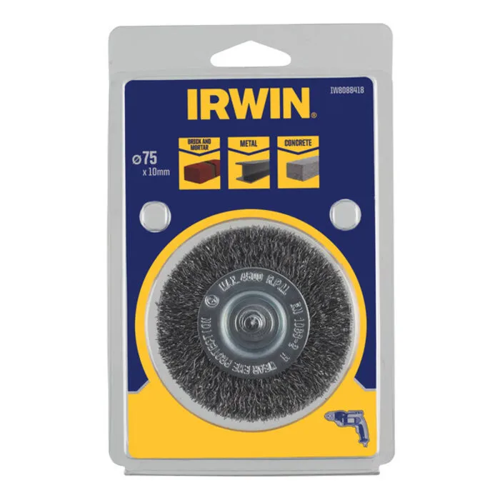 Irwin IRWIN Staaldraadborstel (boormachine) voor steen, beton, staal, diameter 75mm, dikte 15mm.