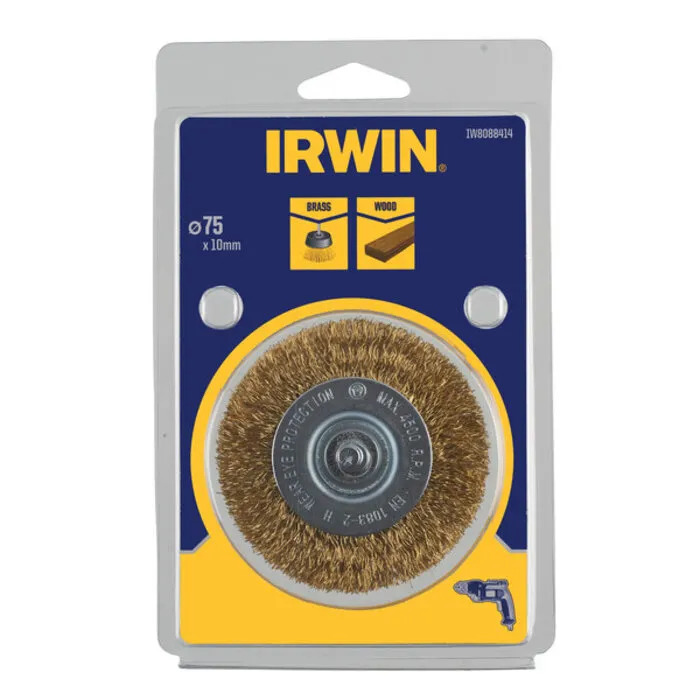 Irwin IRWIN Staaldraadborstel messing (boormachine) voor hout, diameter: 75mm. Dikte: 10mm.