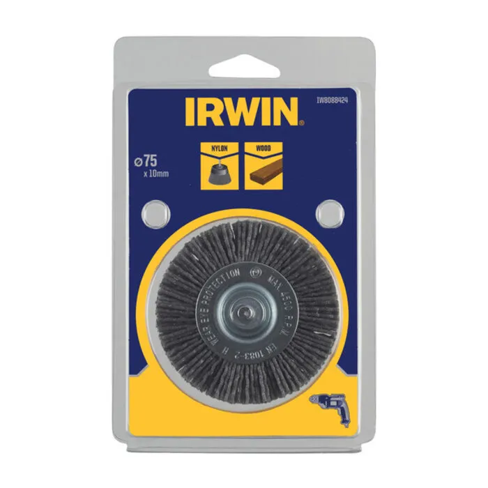 Irwin IRWIN Nylondraadborstel (boormachine) voor hout, diameter van 75mm. Dikte: 10mm.
