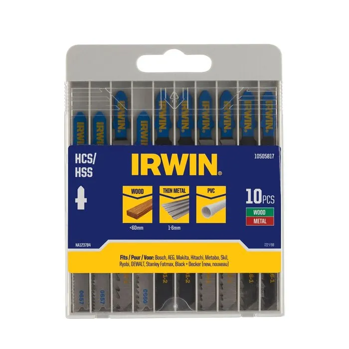 Irwin IRWIN Set decoupeerzaagbladen 10PCS, T-schacht Hout & metaal