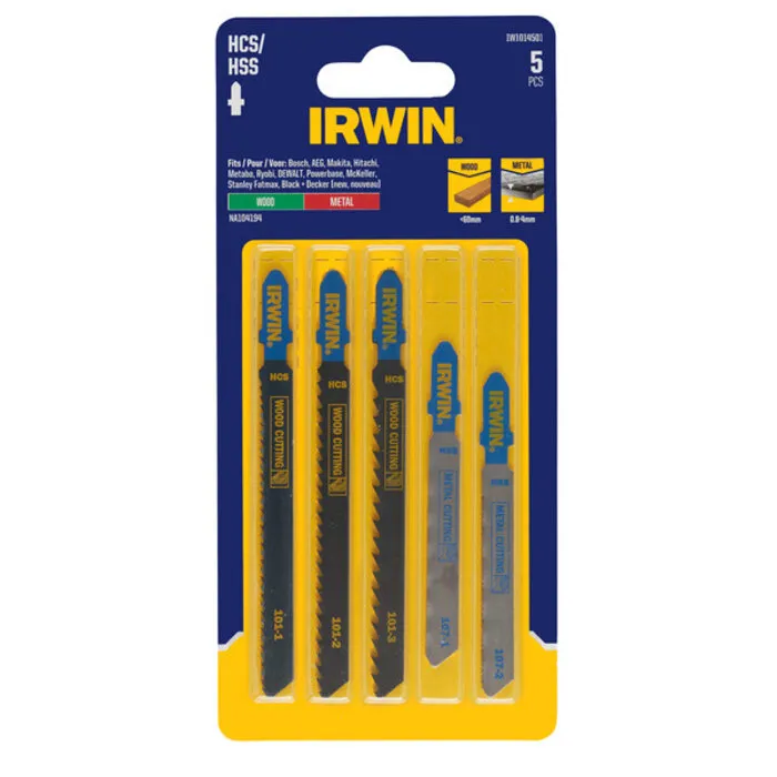 Irwin IRWIN Set decoupeerzaagbladen 5PCS mix 3 hout/2 metaal, diverse vertanding, T aansluiting
