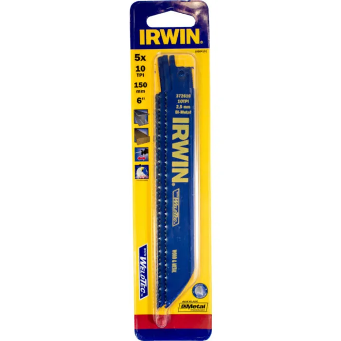Irwin IRWIN Reciprozaagblad 150mm 10TPI, metaal- en houtzagen - 5 Stuks