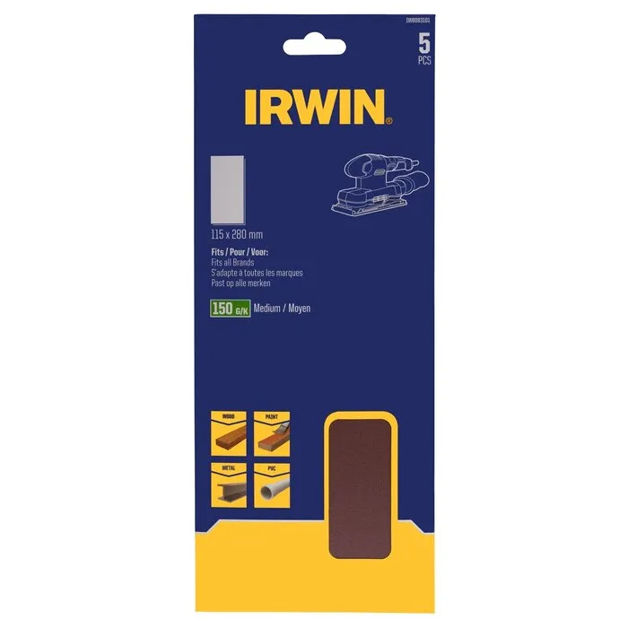 Irwin IRWIN Schuurstroken 1/2 vlakschuur 115x280mm met klem, geen perfo, K150 (115x140mm)
