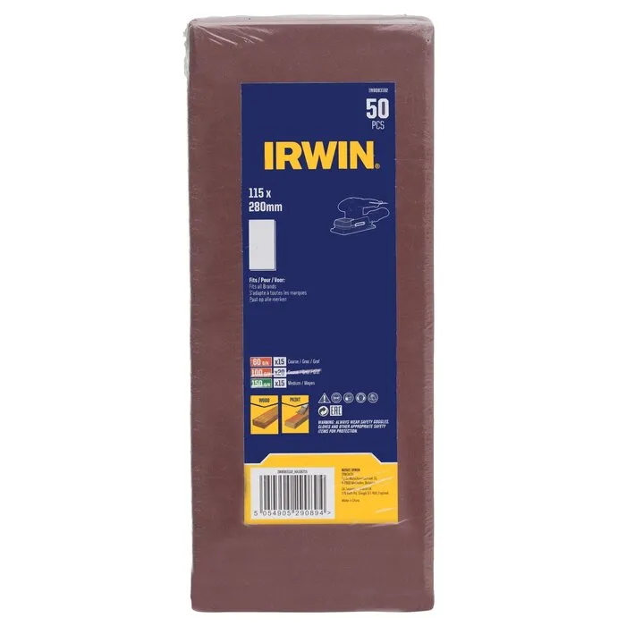 Irwin IRWIN Set Schuurstroken 50PCS 1/2 115x280mm met klem, geen perfo, 15x K60, 20x K100 en 15x K150