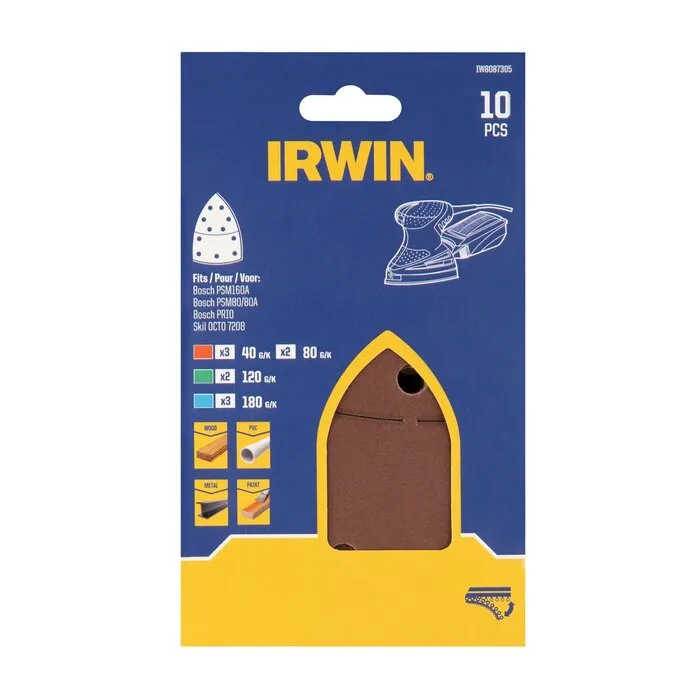 Irwin IRWIN Set Schuurstroken 10PCS met klittenband, 105x150mm, 3x K40, 2x K80, 2x K120, 3x K180