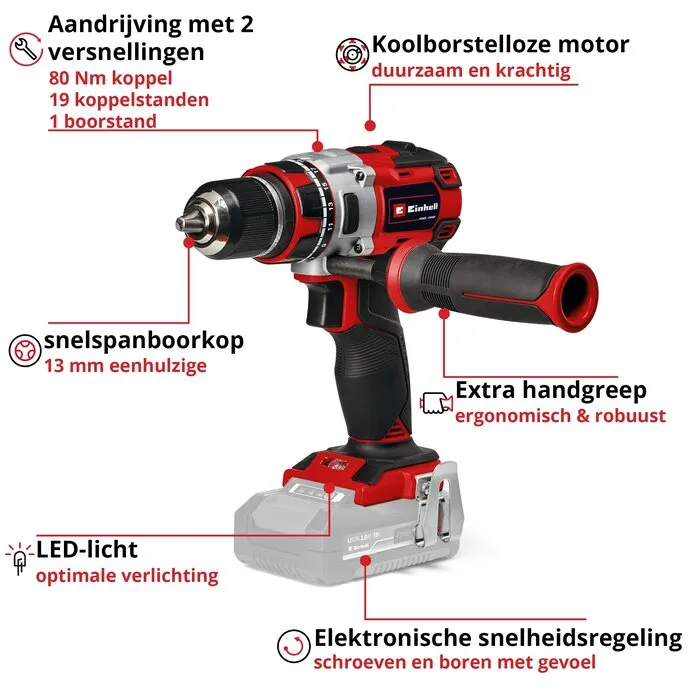 Einhell Gereedschap Einhell TP-CD 18/80 Li BL Solo - Accu Boor-/Schroefmachine - Power X-Change