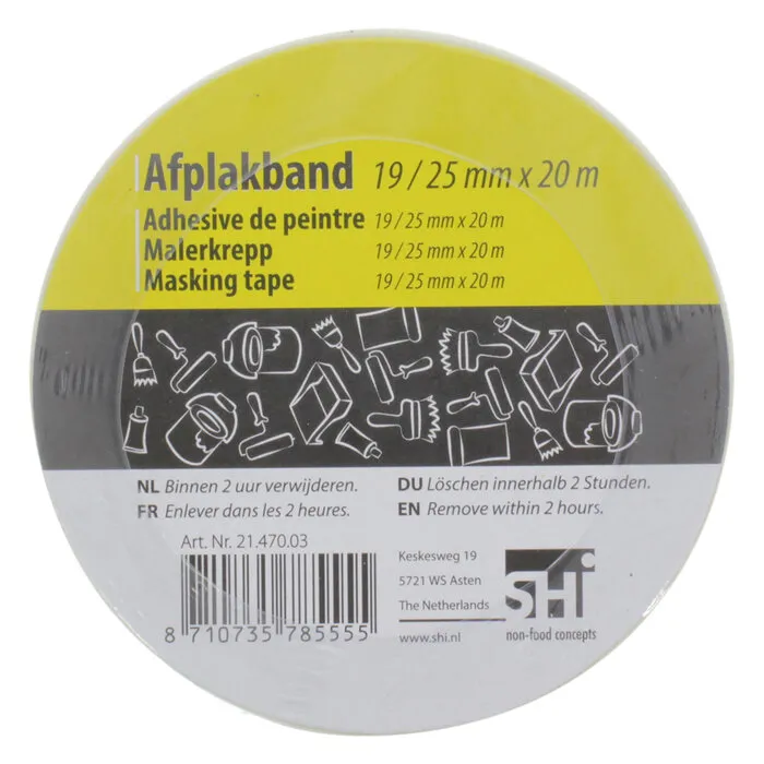 Overig Budgetline afplakband universeel - 2 x 25 mm x 20 m / 1 x 19 mm x 20 m