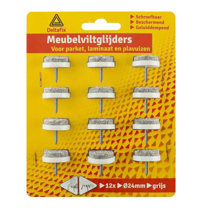 Deltafix Deltafix Meubelviltglijders 24mm - Grijs - 12 Stuks met nagel