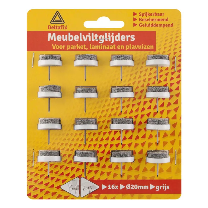 Deltafix Deltafix Meubelviltglijders 20mm - Grijs - 16 Stuks met nagel