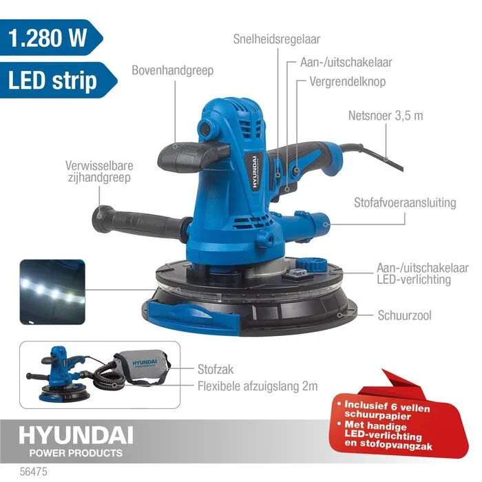 Hyundai Hyundai wandschuurmachine 1280W LED verlichting