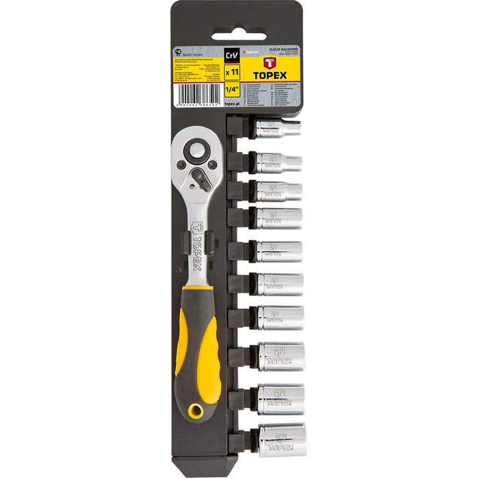 Topex TOPEX Doppen + Ratel 1/4", 11 Delig
