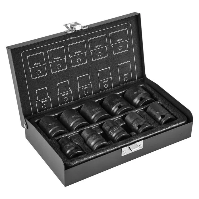 NEO NEO Krachtdoppenset 10-delig 1/2" – Kort 10-24 mm | Professioneel