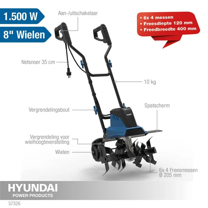 Hyundai Hyundai Elektrisch Grondfrees 400mm - 1500W