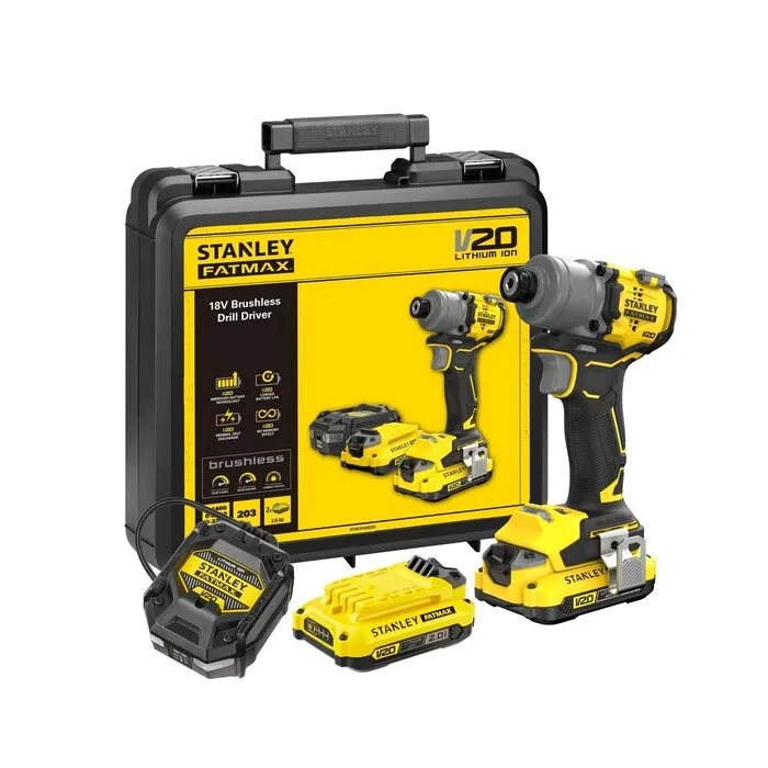 Stanley Stanley SFMCF830D2K-QW Brushless V20 Li-Ion 18V Slagschroevendraaier – Inclusief 2x 2.0Ah Accu, Lader en Koffer